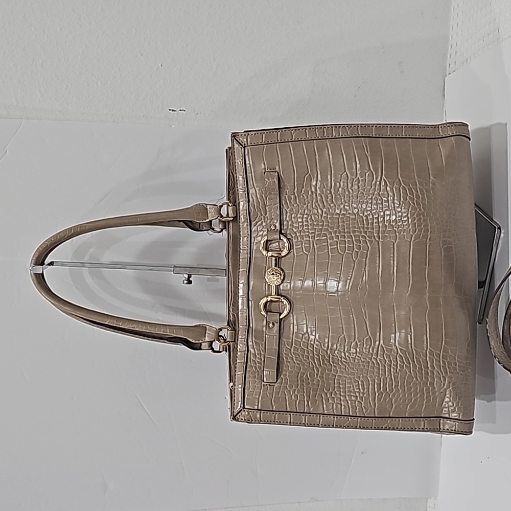 Margot Tote Crossbody Beige Chestnut Crocodile Faux Leather